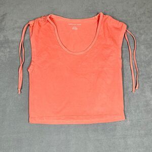 American Eagle Women’s Top Small Coral Sleeveless Drawstring Shoulder Scoop Neck